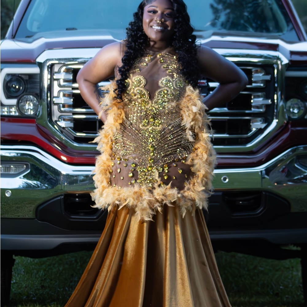Gold and Brown Feathered Gown